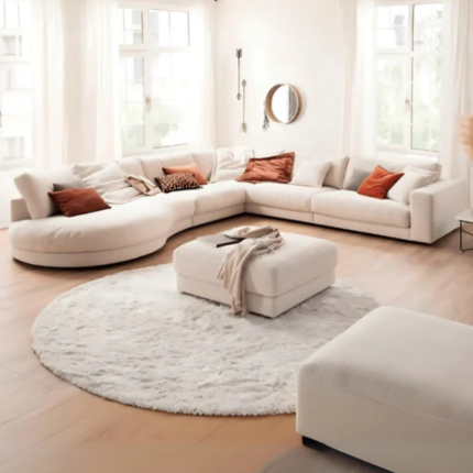 Beech Wood L-Shape Sofa & Pouf  – MZSC052
