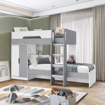 Kids Bunk Bed Frame & Wardrobe - MZBRK002