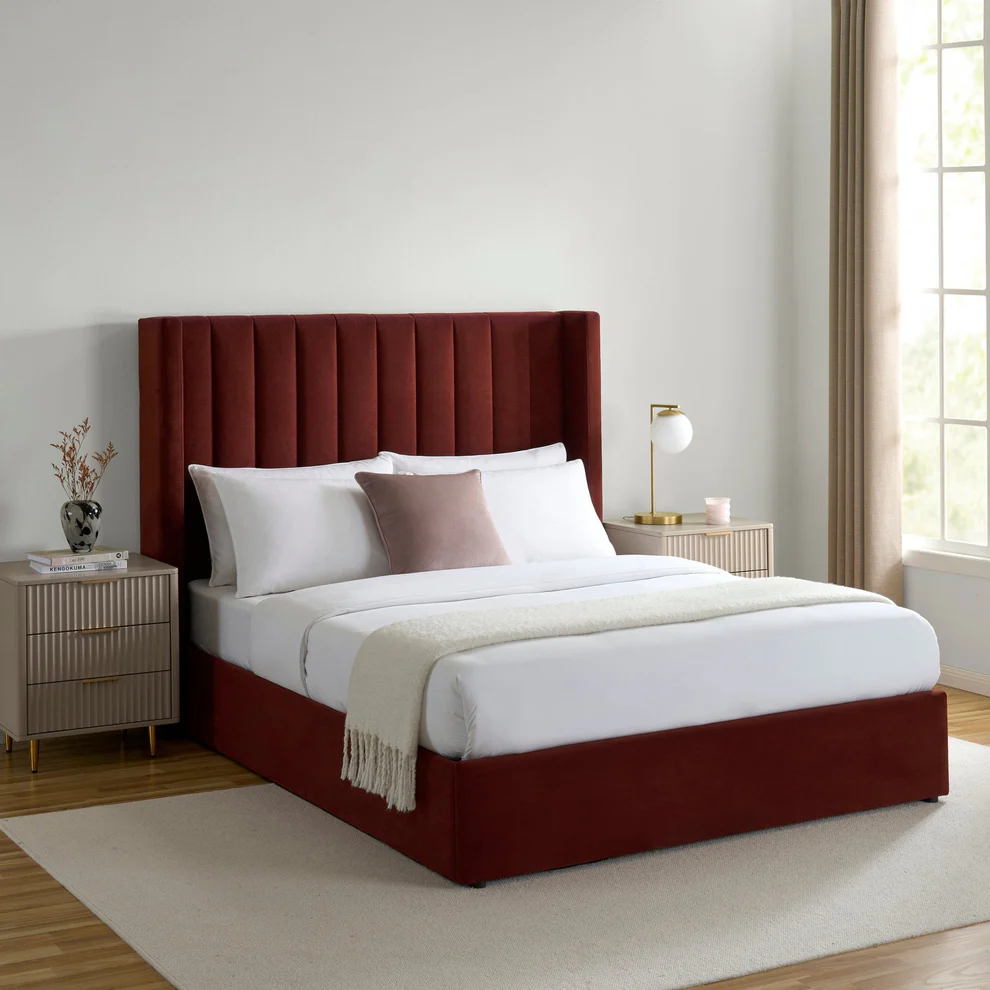 MZBDNN05-RED-1.webp Button Tufted Bed - MZBDN05-RED - Image 1