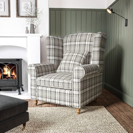 Grey Linen Fabric Wingback Armchair - MZCH022