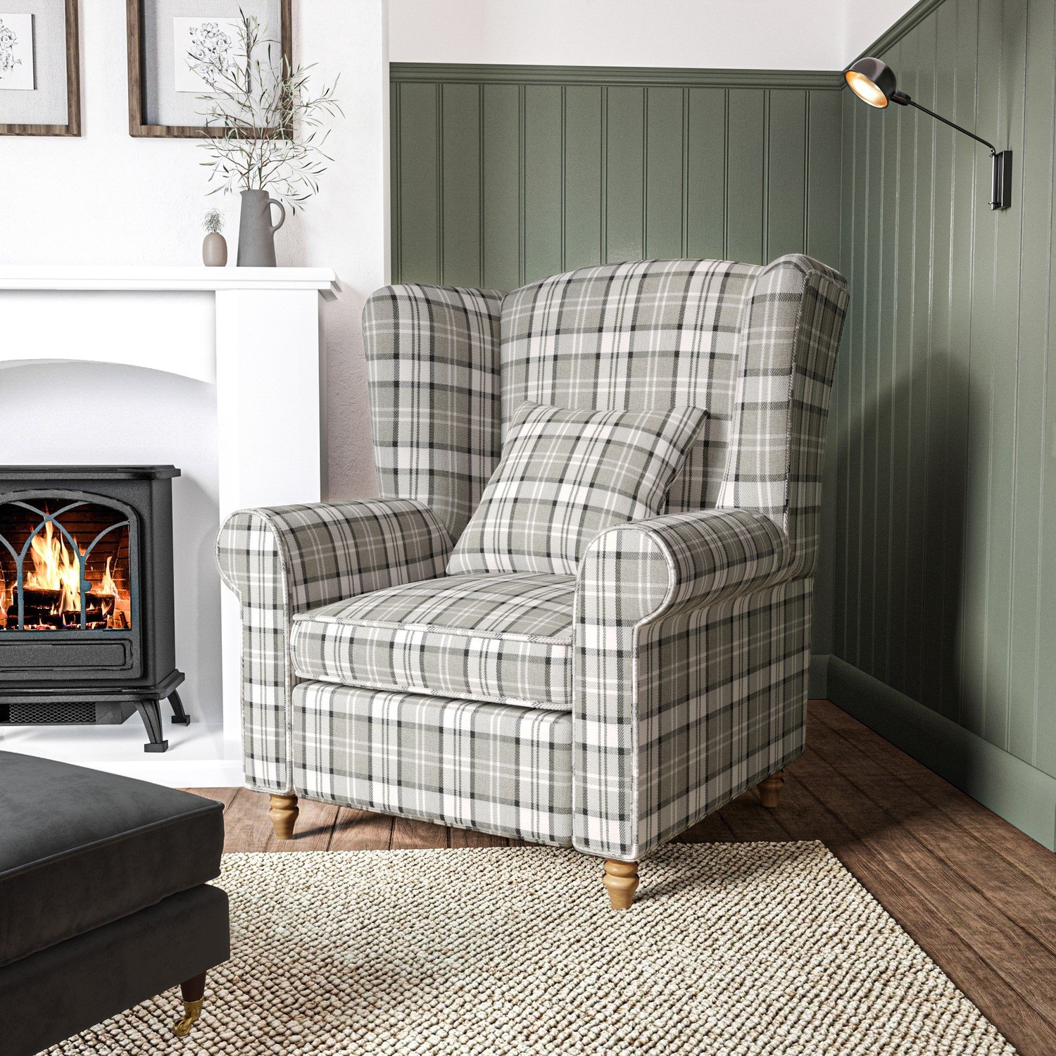 MZCH0225.jpg Grey Linen Fabric Wingback Armchair - MZCH022 - Image 1