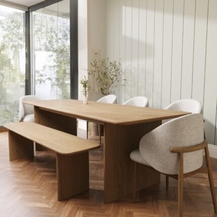 Dining Table Set with 5 Curved Chairs and Bench - MZDRS006