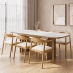 Ceramic and Oak Dining Table and 6 Oak Curved Dining Chairs - MZDRS012