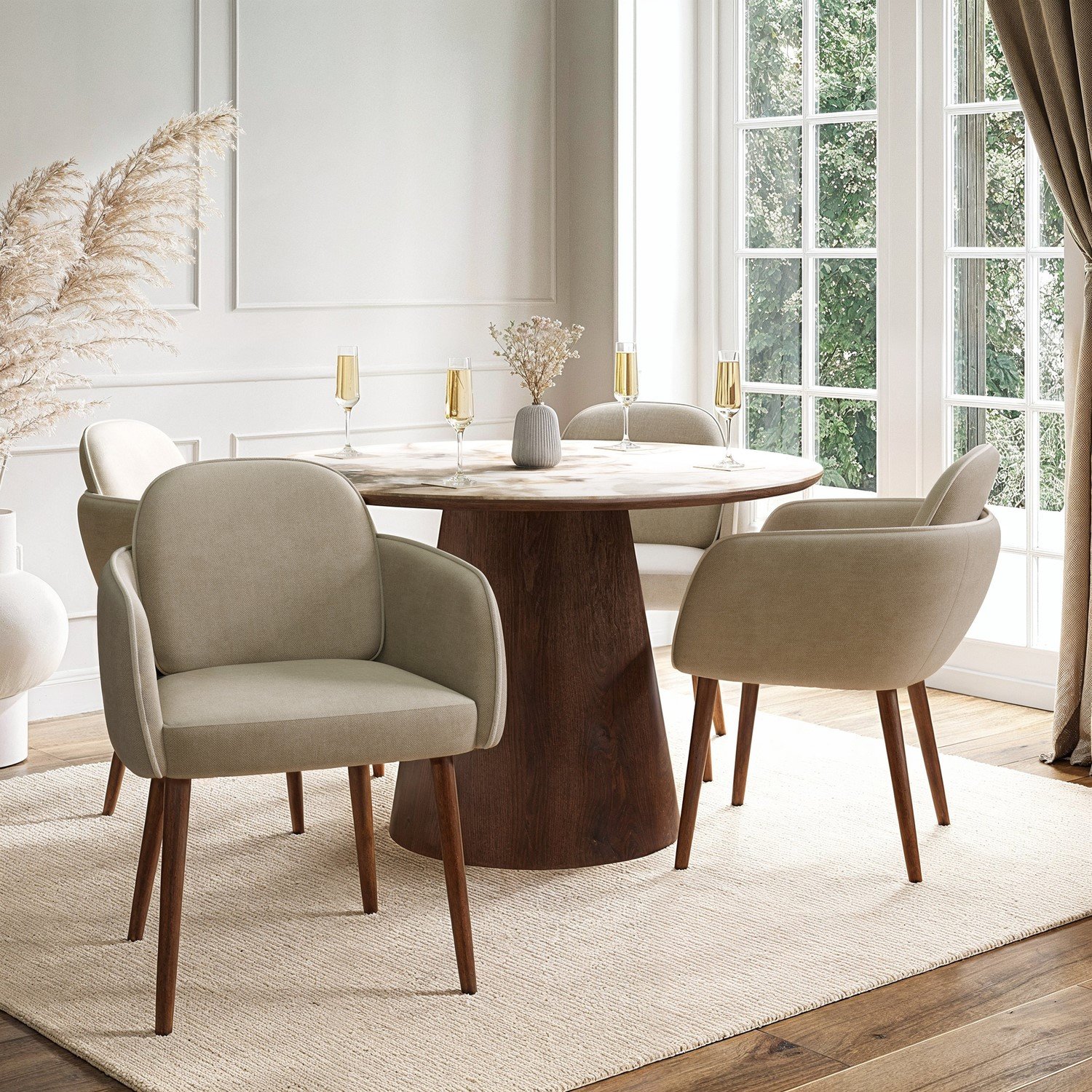 MZDRS013-1-1.jpg Neutral Ceramic Round Dining Table 4 Dining Chairs - MZDRS013 - Image 1