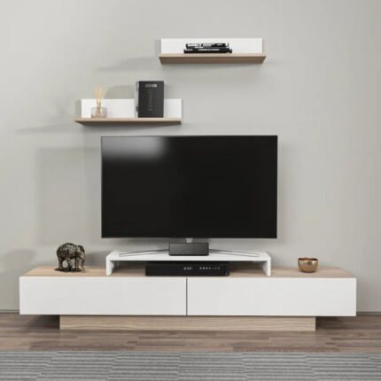 TV Unit, 130cm White & Beige - MZTV94