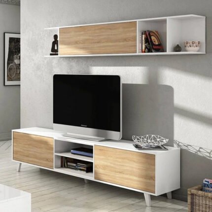 TV Unit, 160cm White & Beige - MZTV98